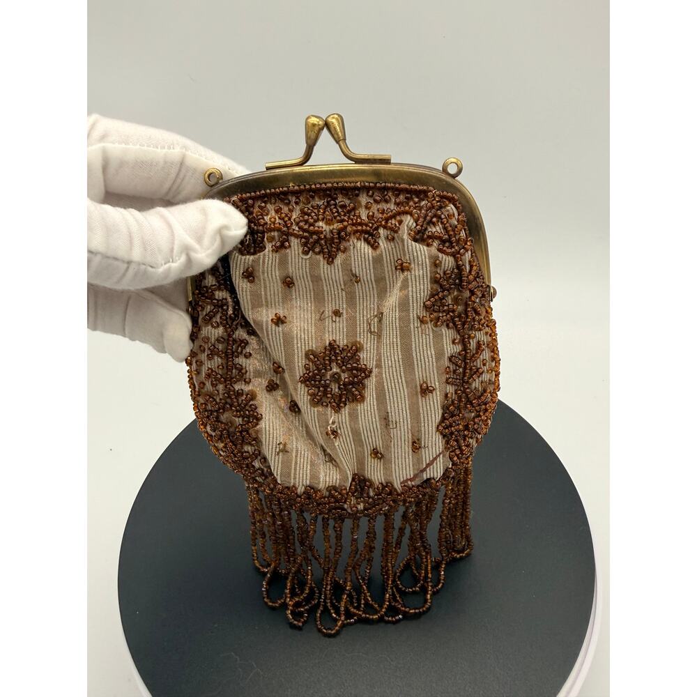 Vintage 1950s Chocolate Brown Micro-Beaded Clutch - Rare Color - AS-IS